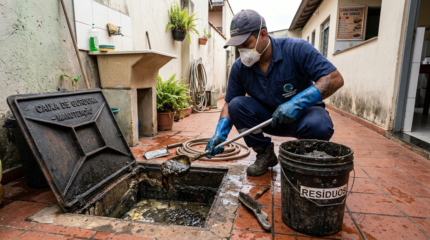 Remoção de resíduos da caixa de gordura em Teresina-PI